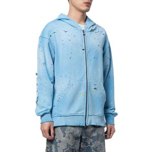 Venta al por mayor 100% algodón polar Streetwear transpirable de gran tamaño hombro caído cómodo hombres de peso pesado cremallera sudaderas con capucha desgastadas - Product Image 5