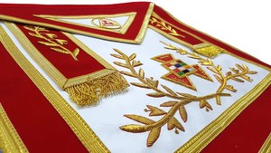 MAÇONNIQUE REGALIA HAUT PRÊTRE ROYAL ARCH CHAPITRE OFFICIER TABLIER-BRODERIE MACHINE ROUGE - Product Image 3
