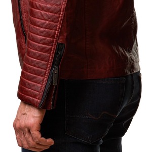 Veste en cuir véritable matelassée rouge bourgogne pour motards moto sur mesure pour hommes vente en gros - Product Image 3