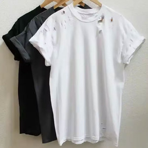 Camiseta vintage desgastada de verano 2024 personalizada para hombre, transpirable, ligera, de punto de algodón, OEM, talla grande, cuello redondo - Product Image 5