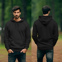 Premium erkek 320GSM kışlık kazak Hoodie katı ağır kanguru cep özel boyun etiket rahat yüksek düz boyalı