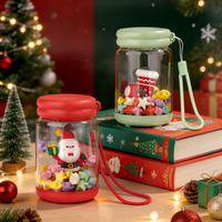 Weihnachtliches Glas-Wunschglas mit Schneemann, Baumfigur, Origami-Stern, Schlüsselband, Schreibtisch-Dekoration und Nachtlicht