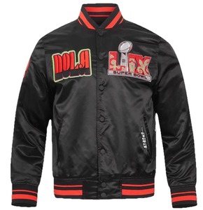 Vente en gros Veste de baseball en satin Finition brillante Veste universitaire avec poignets et ourlet à col côtelé pour uniformes d'équipe - Product Image 6