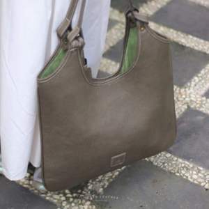 Genuine Leather Shoulder <b>Bag</b> Minimalist <b>Grey</b> Handmade <b>Tote</b> with Olive Green Interior Elegant Casual Everyday <b>Bag</b> Modern Women - Product Image 1