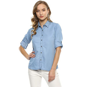 Camisas vaqueras con estilo para mujer, camisas vaqueras sexis transpirables de algodón orgánico de alta calidad, camisas vaqueras suaves con Todas las tijeras - Product Image 1