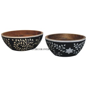 แม่ของงานมุกสีดำและสีขาวออกแบบที่ไม่ซ้ำกันกระเบื้องโมเสคลูกปัดทรงกลมถ้วยเสิร์ฟทำจากไม้ที่มีคุณภาพ - Product Image 1