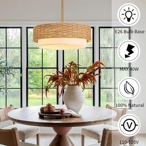 โคมไฟระย้าสไตล์วินเทจแบบเรโทร งานฝีมือแบบวาบิซาบิ ดีไซน์เรียบง่าย ทำจากเชือกป่านถักด้วยมือ โครงเหล็ก โคมไฟห้อยเพดาน สไตล์หรูหรา สำหรับบ้านและสำนักงาน - Product Image 1