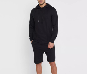 Conjuntos de Sudadera con Capucha y Pantalones Cortos para Hombre, Talla Grande, Corte Holgado, Color Negro, Ropa Casual y Deportiva, Venta al por Mayor - Product Image 1