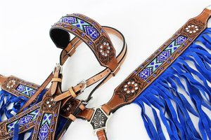 ชุดตะปูปักดิ้นสีฟ้าพร้อมลูกปัดหนังวัวชุดหมุดม้า - Product Image 3