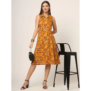 Vestido midi moderno de algodón puro con estampado floral amarillo para mujer a precio de mayoreo, diseño moderno, se acepta personalización - Product Image 1