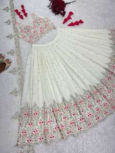 Nouveau Designer Wedding Wear Blanc Faux Georgette Belle Séquence Lourde Travail Et Broderie Lehenga Et Choli Avec Dupatta - Product Image 4