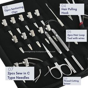 Wholesale Hair <b>Extensions</b> Tool Kit C Type Needle Pulling Loop Stainless Steel Micro <b>Beads</b> Remover Crimping Plier Scissor - Product Image 3