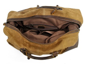 Sac polochon en toile Bagage à main Toile et cuir Voyage Week-end Voyage LCRG-0037B unique - Product Image 3