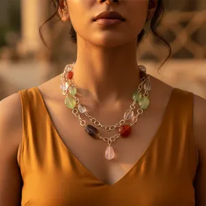Women's Trendy Gemstone Beaded <b>Necklace</b> Gold-Plated Sterling Silver Turquoise Sapphire Garnet <b>Ruby</b> Wedding Gift Elegant Dainty - Product Image 1