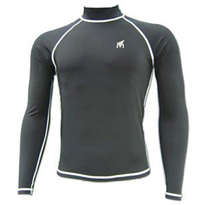 Men's Long Sleeve Rash Guard <b>Swim</b> <b>Shirt</b> Black with White Trim Quick Dry Polyester Heat-Transfer Printed Front Logo - Product Image 1