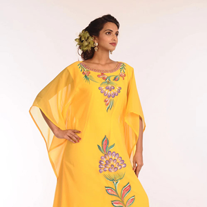 Yellow Embroidered Georgette Islamic <b>Kaftans</b> With Zari Work - Product Image 1