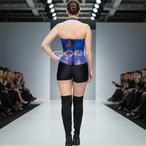 Corset surbuste pour femme, imprimé marbre bleu sublimé numérique personnalisé par le fabricant, col halter, vêtement amincissant, body shaper - Product Image 6