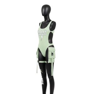 Traje de Baño Premium para Mujer en Nailon y Spandex GSM, Color Verde Menta con Paneles Laterales Negros, Logotipo Personalizado por Transferencia Térmica - Product Image 4