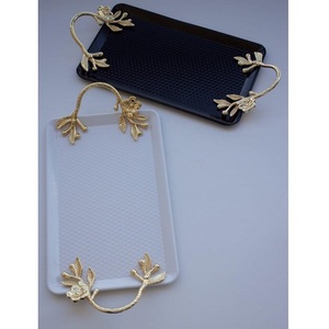 Most Expensive Design Set of <b>2</b>-Pcs <b>Black</b> & <b>White</b> Acrylic Tray with Creative Designer Brass Handles Tea Coffee Snack Serving Tray - Product Image 1