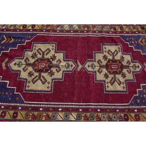 3.5x6.8 ft Vintage Rug, <b>Red</b> Plants & trees Turkish Rug <b>Wool</b> - Product Image 5
