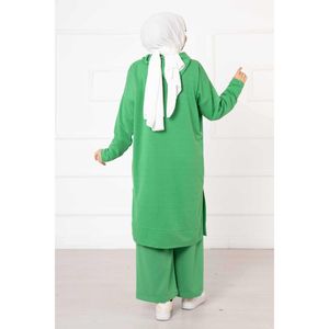 Benetton, conjunto informal de 2 piezas para mujer, Top deportivo con capucha de hilo doble, Top largo, patrón sólido, ajuste holgado, tejido de lana para deportes - Product Image 3
