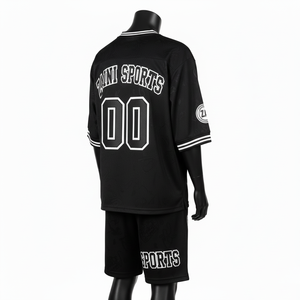 Ensemble short en jersey maille premium pour homme, 220 GSM, polyester respirant, noir, impression par sublimation, twill, logo personnalisé - Product Image 5