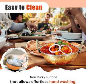 Envío a granel 400ml de alta resistencia de grado alimenticio de acero inoxidable de cobre Kadhai Karahi Kadai platos de comida multiusos para servir curry - Product Image 5