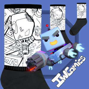 IW Comics # Chaussettes de dessin animé 36 Space Hover Robot respirantes pour usage quotidien avec impression de gribouillis dessinés à la main - Product Image 2