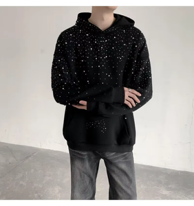 เสื้อฮู้ดผู้ชายแบบครอปมีซิปรูดซิปหน้าประดับพลอยเทียมซีดแสงแดดออกแบบโลโก้ได้ตามต้องการ - Product Image 2