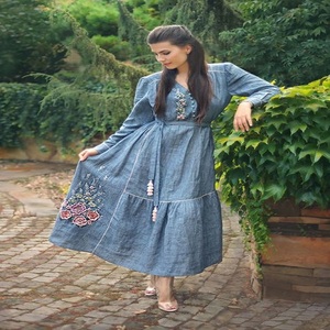 Robe Courte Sexy à Manches Longues et Col en V pour Femme Kanya Libas, Motif Floral Gaufré, Style Moyen-Oriental, Idéale pour les Vacances d'Été - Product Image 4