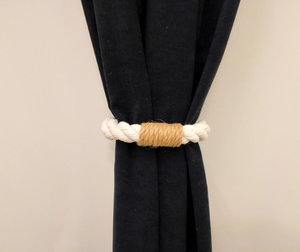 Corbata de cortina de algodón blanco, corbata de cortina hecha a mano con decoración de yute y cierre Reef Twisted Rope Curtain Tiebacks Embrace Ties - Product Image 2