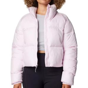 Veste courte doudoune rose aube pour femmes OEM vente en gros confortable hiver fermeture éclair complète toile respirante support solide bulle peau de mouton - Product Image 1