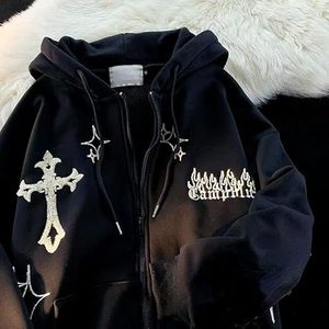 Embroidery <b>Hoodies</b> Men Hip Hop Jacket <b>Zip</b>-Up Hoodie Regular Fit Breathable <b>Pocket</b> Winter 100% Cotton Sweatshirt - Product Image 2