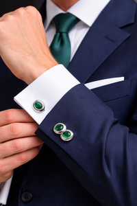 Livraison rapide Boutons de manchette traditionnels pour hommes en argent 925 ovale émeraude de Zambie Cadeau d'entreprise Fabrication de boutons de manchette Production Europe - Product Image 2