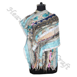 Ladies 15 Striped Soft India Silk Scarf Recyclé Fabricant en gros de l'Inde Sari Patches Echarpe réversible Bande colorée - Product Image 6