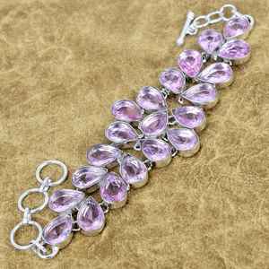 Bracelet de charme en argent sterling 925 de luxe fait à la main, tennis, kunzite rose, brillant, lien réglable, bijoux cadeau, certifié GIA - Product Image 4