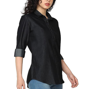 เสื้อยีนส์ผู้หญิงดูแลรักษาง่ายเสื้อยีนส์ผู้หญิงแบบมีรอยยับทนทานเสื้อยีนส์เนื้อนุ่มสัมผัสเรียบลื่น - Product Image 5