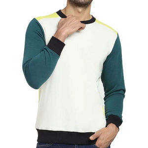 Venta al por mayor superior en blanco Color sólido 100% poliéster cuello redondo personalizado manga larga sudaderas para hombres - Product Image 1