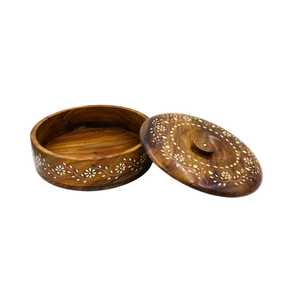 Handicraft Wooden Masala <b>Box</b> Round <b>Spice</b> <b>Box</b> For Kitchen With Lid Decorative Handmade roti <b>box</b> Organizer Brown - Product Image 1
