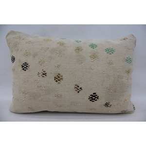 Oreiller en laine patchwork floral Kantha 16x24 pouces Coussin beige Coussin décoratif tissé et brodé Vintage Square Print - Product Image 1