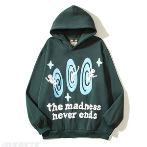 Sweat-shirt à capuche surdimensionné avec imprimé The Madness Never Ends, unisexe, décontracté, en coton tricoté, vert, pour l'automne - Product Image 1