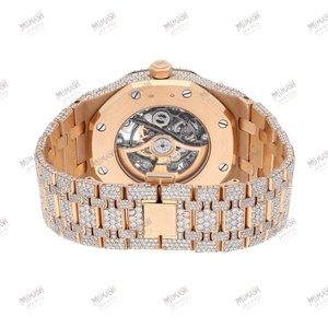 Reloj mecánico de esqueleto totalmente helado en oro rosa con diamantes VVS reales, esfera transparente y artesanía suiza de lujo - Product Image 2