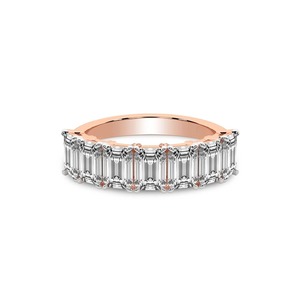 Bague large à sept pierres taille émeraude en diamant de laboratoire 1,00 ct Tw, or massif 14K, couleur FG, clarté VS, 7 diamants, large bande de présence - Product Image 2