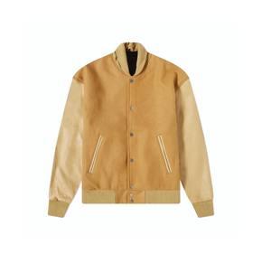 Ropa de calle de invierno personalizada para hombre, chaqueta bomber universitaria de lana con botones bordados de chenilla, chaqueta universitaria con mangas de cuero para hombre - Product Image 1