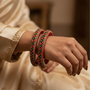 <b>Set</b> of 2 Ruby & Emerald Kundan Lac Fine <b>Bangles</b> - Product Image 2
