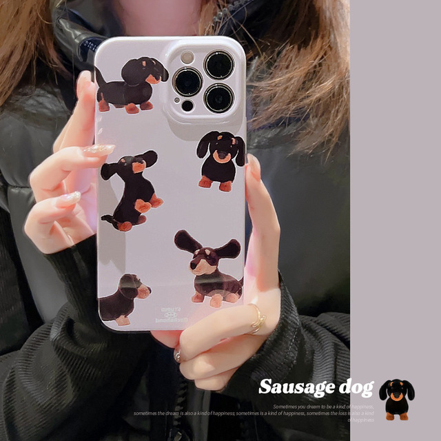 Cartoon Girl Dog Creative Paintings Phone Case for iPhone 15 14 13 11 12 Pro Max 7 8 Plus X XS Max XR Shockproof Full Cover Case