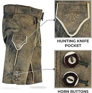 Authentique Mens Lederhosen Shorts Bavarois Allemand Tenue Traditionnelle Oktoberfest Costume avec Broderie - Product Image 4