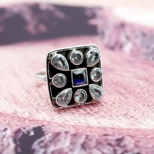 Anillo de Plata de Ley 925 hecho a mano, circonita cúbica, piedra preciosa de ónix azul, joyería de moda para mujer, regalo - Product Image 1