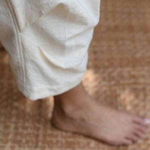 Obi Women's Cotton Blend Pants-Casual High-Waist Harem Dress & Cargo Leggings with Animal Print Breathable Wrinkled <b>Chalk</b> Color - Product Image 4