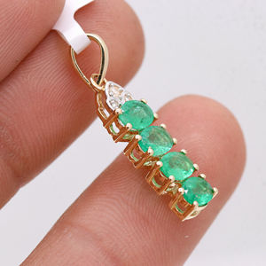 Joyería colgante de oro amarillo macizo de 14K hecha a mano para mujer al por mayor, Esmeralda ovalada preciosa y piedras preciosas de diamante para fiestas - Product Image 2